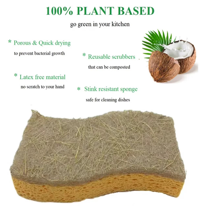 100% Plant-Based Coconut Scrub Sponge – Eco-Friendly &amp; Compostable Kitchen Cleaner